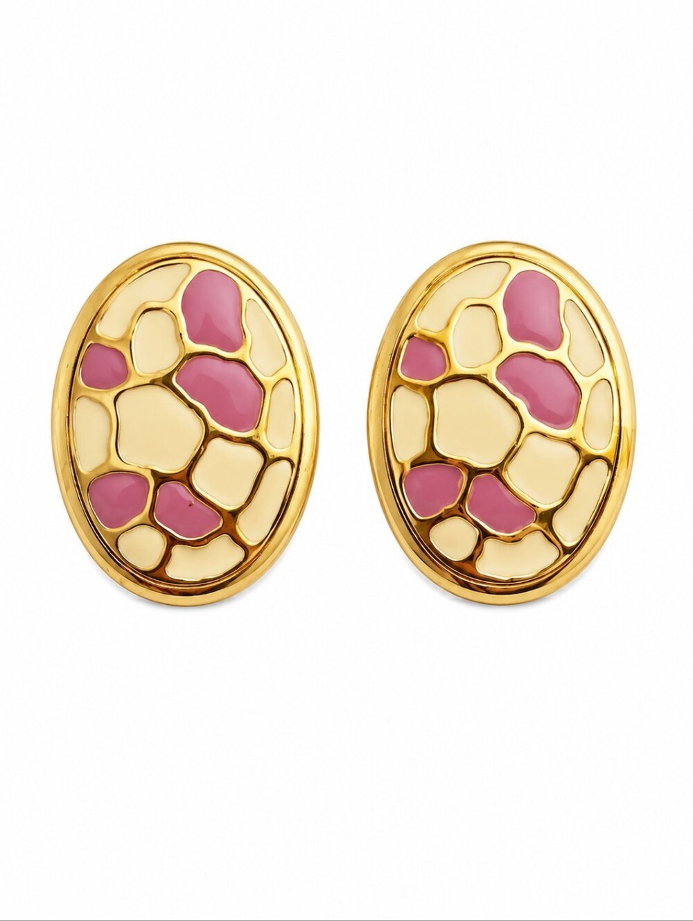 VTG W&H Oval Mosaic Enamel Post Earrings
